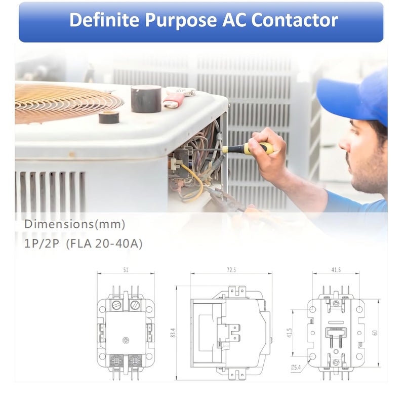 long term 2 Pole 40 Amp 24V Coil Definite Purpose Air Conditioner Contactor, Compressor Condenser AC Contactor Definite Purpose Contactor for Heat Pump, Refrigeration System - Image 2